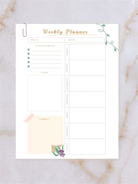8.5 X 11 Weekly Planner Printable