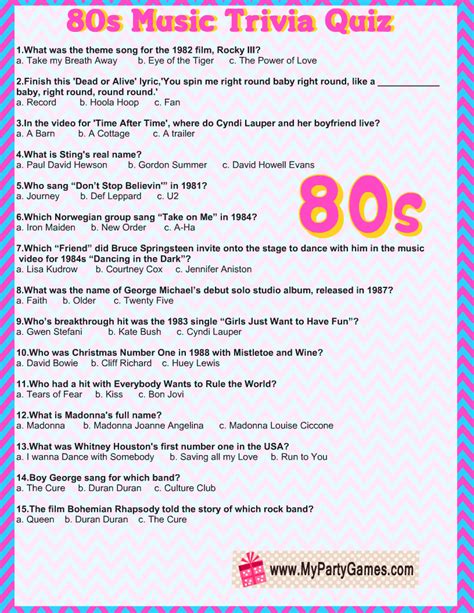 80's Trivia Questions And Answers Printable