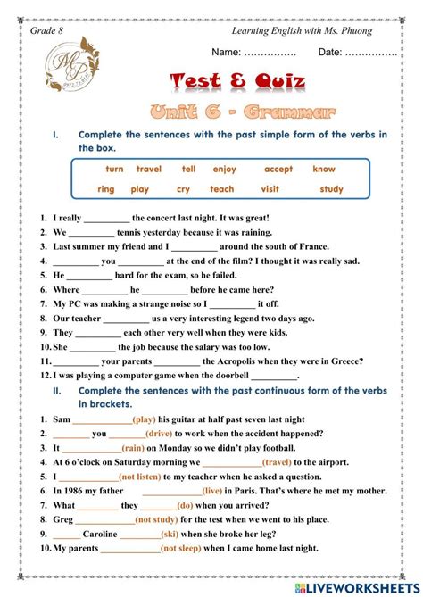 8th Grade English Worksheets Printable With Answers