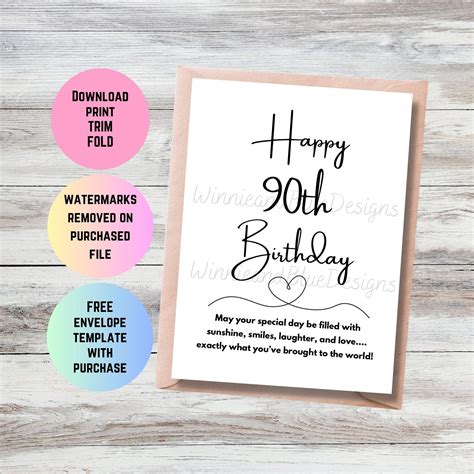 90th Birthday Card Printable Free