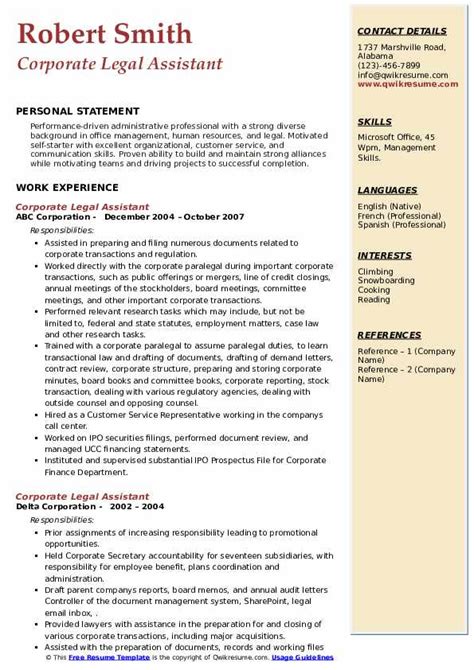 A Comprehensive Guide to Legal Assistant with Experience in Corporate Law