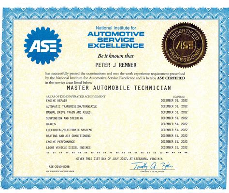 ASE Mechanic Certification