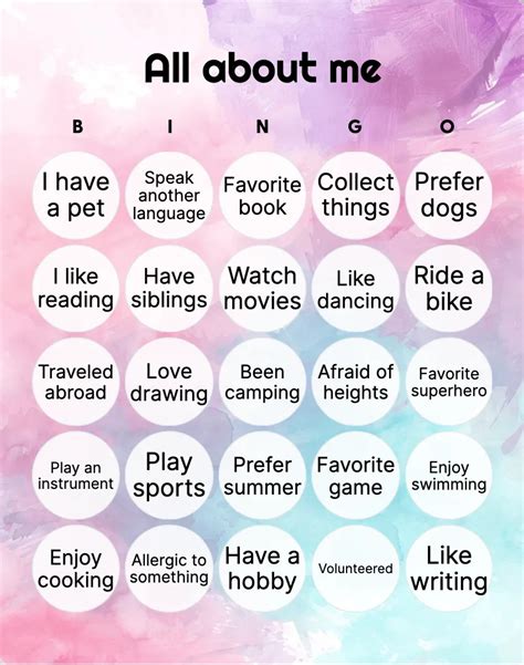 About Me Bingo Template