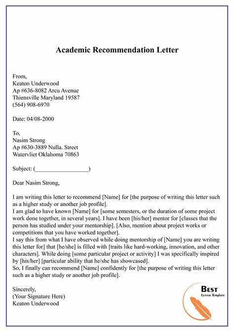 Academic Setting Letter of Recommendation