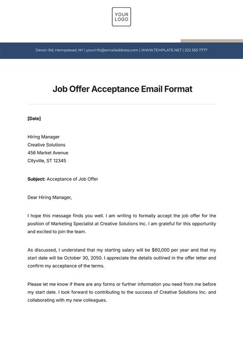 Accept Job Offer Email Template