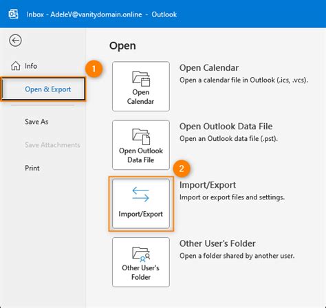 Accessing Import Export Wizard in Outlook