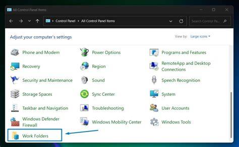 Accessing Work Folders Control Panel