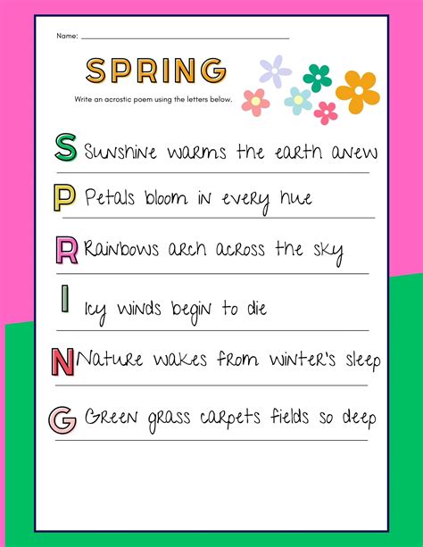 Acrostic Spring Poem Template