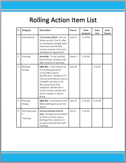Action Item List Template