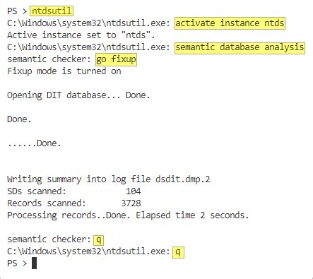 Active Directory Ntdsutil semantic analysis