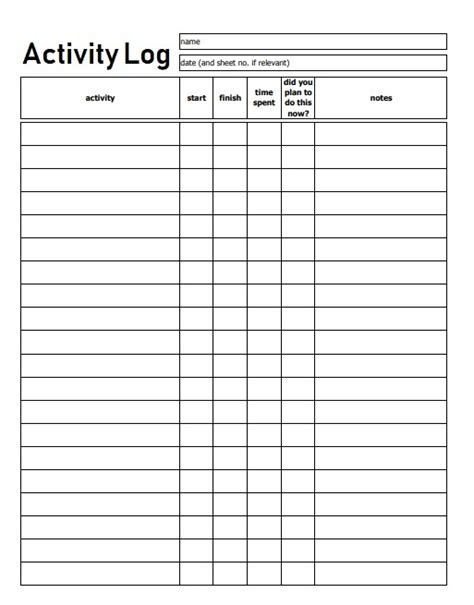 Activity Log Template