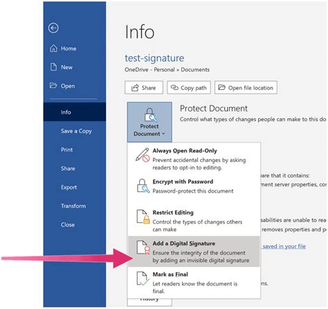 Add Invisible Digital Signature in Word