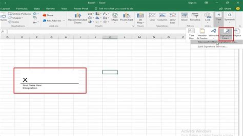 Add Signature Line in Excel