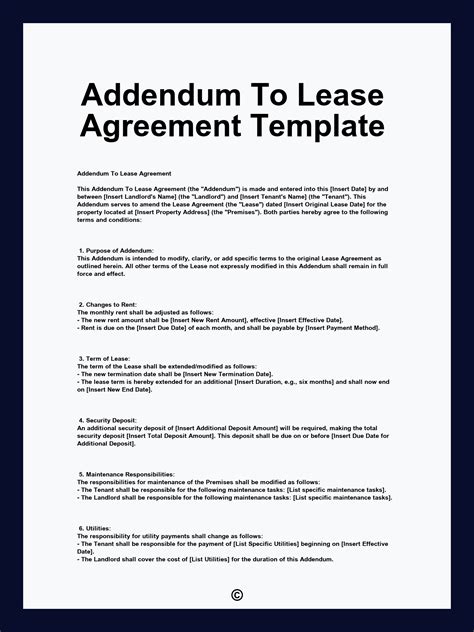 Addendum Template For Rental Agreement
