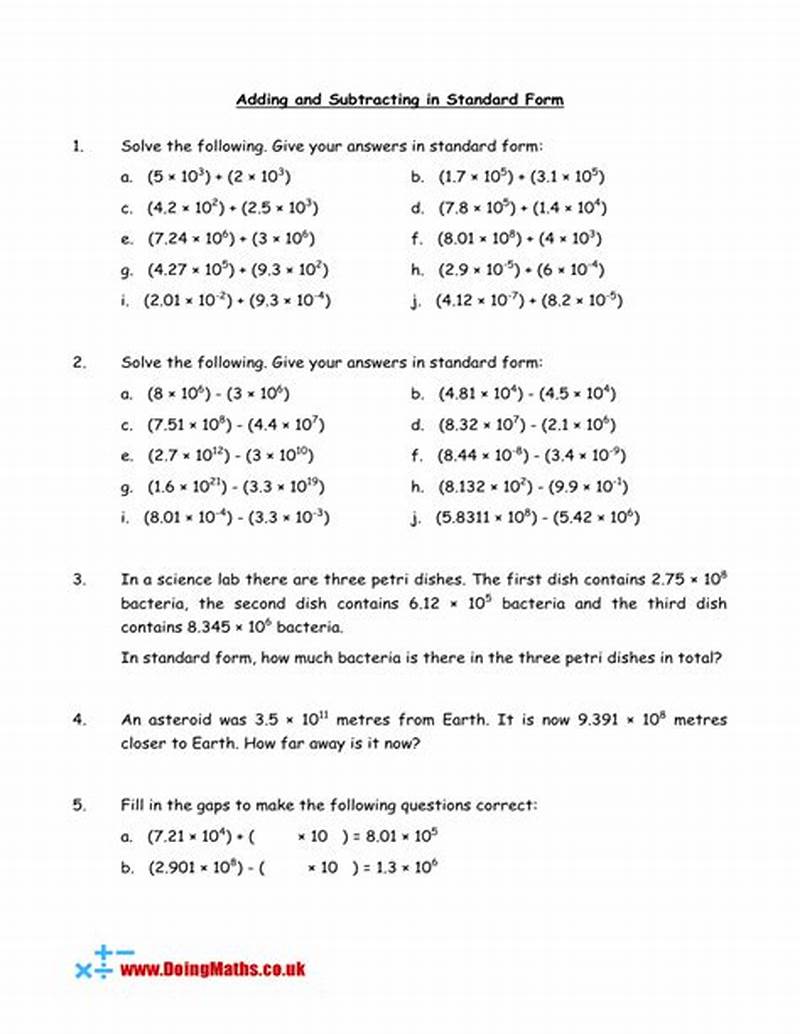 Adding And Subtracting Standard Form Questions