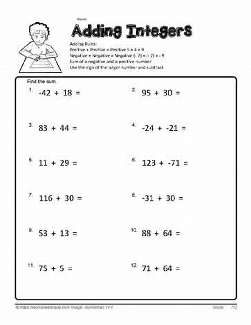 Adding Integers Printable Worksheet