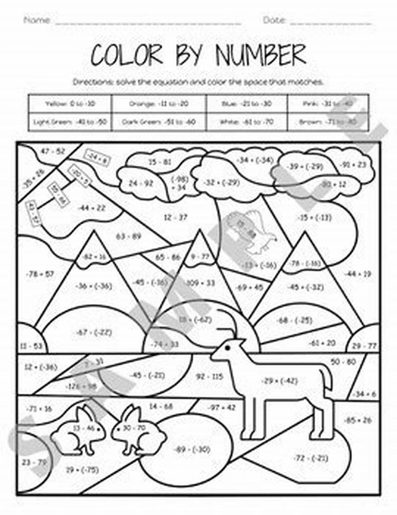 Adding Integers Subtracting Negative Coloring Pages