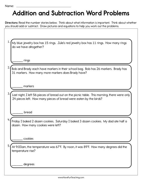 Addition And Subtraction Word Problems Free Printable Worksheets