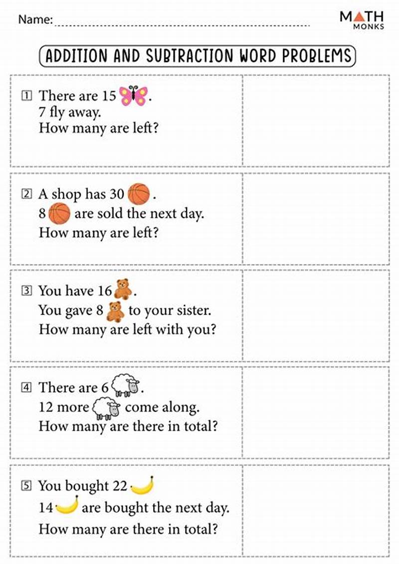 Addition And Subtraction Word Problems Printable
