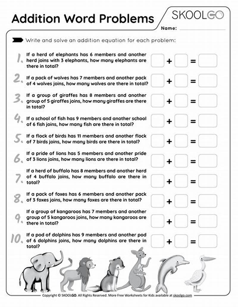 Addition Word Problems Printable