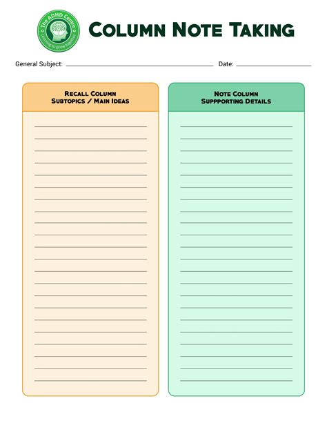 Adhd Note Taking Template