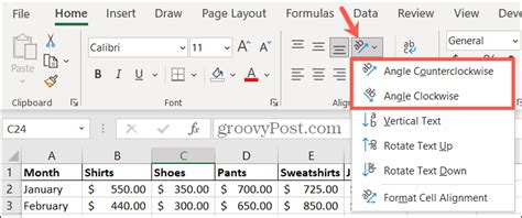 Adjusting Rotation Angle in Excel