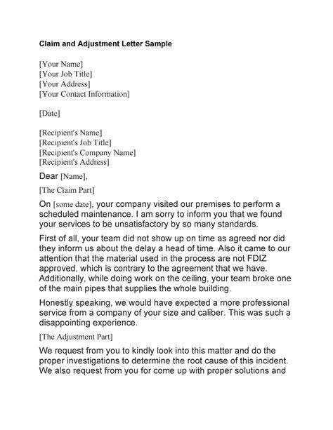 Adjustment Letter Template