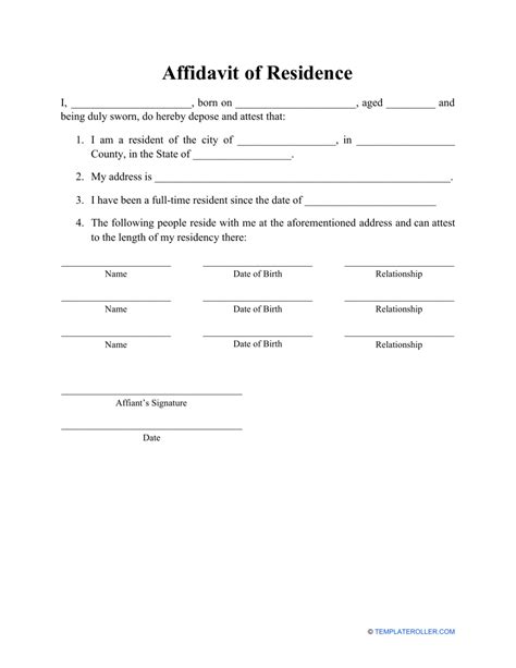Affidavit Of Residency Template