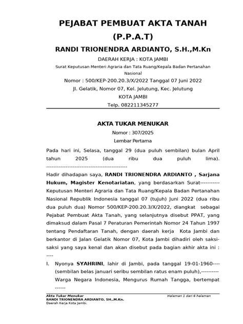 Akta Tukar Menukar Tanah