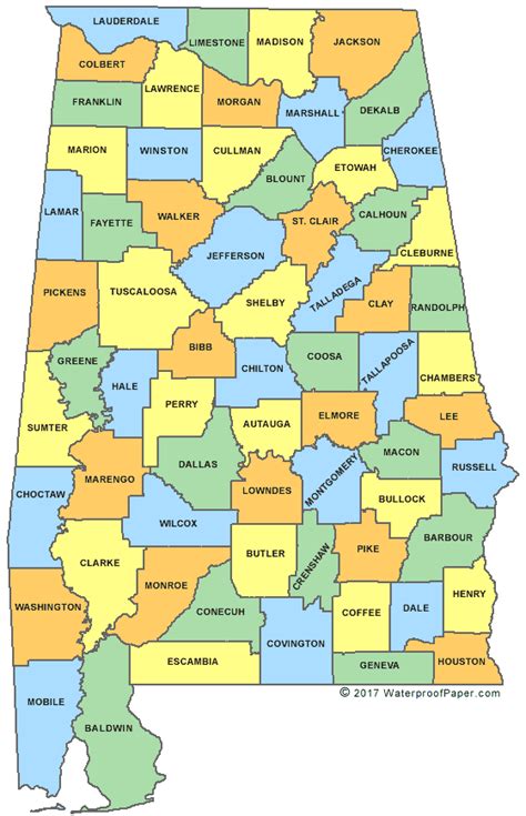 Alabama County Map Printable
