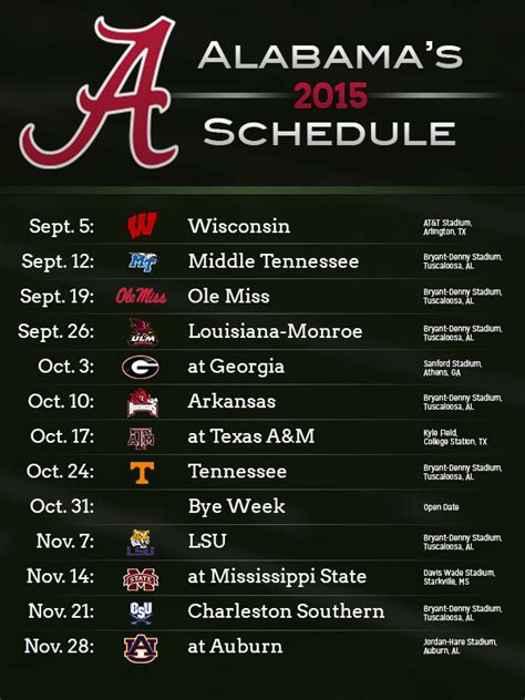 Alabama Football Schedule Printable