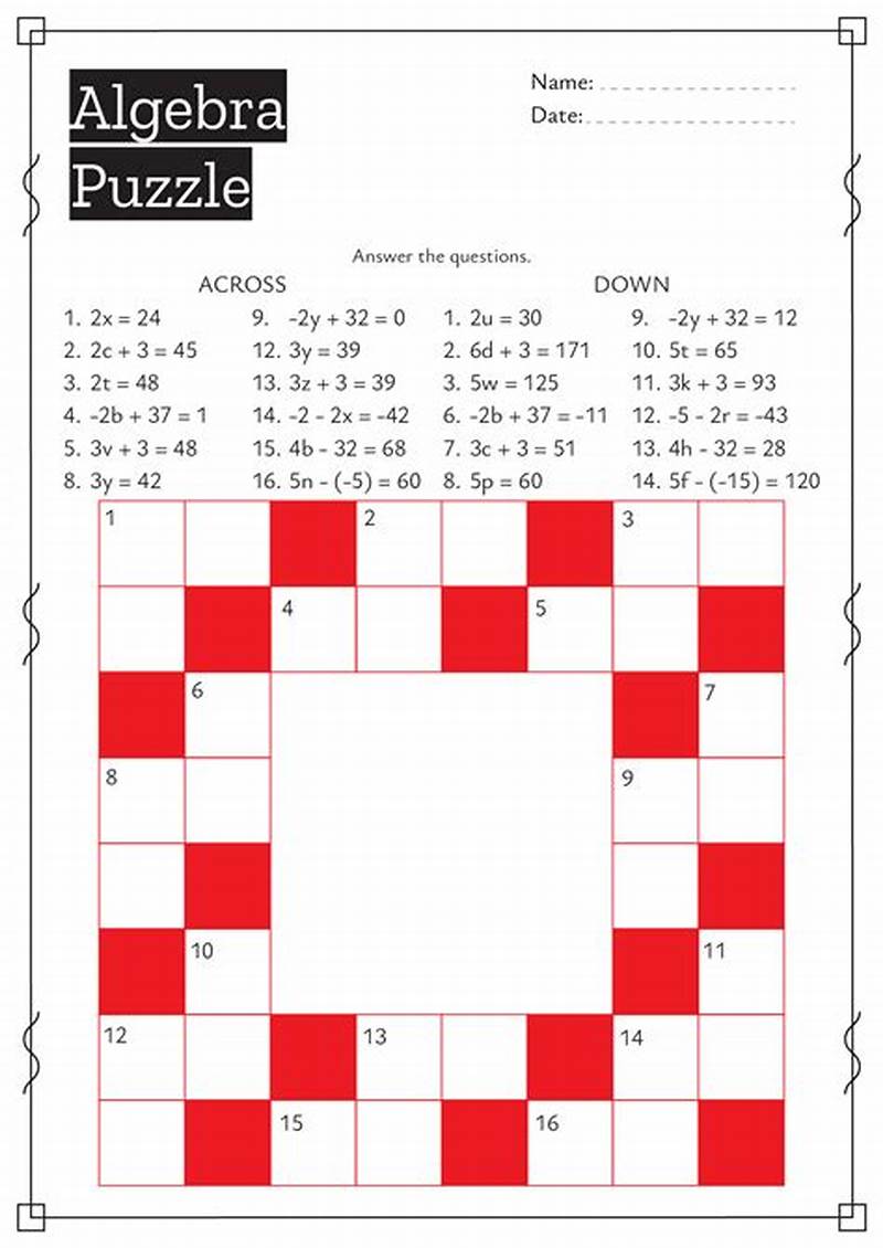 Algebra Math Puzzles Printable