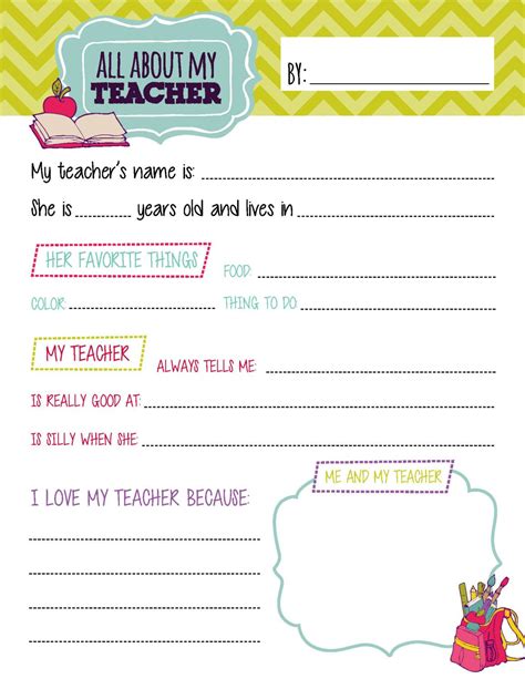 All About My Teacher Printable
