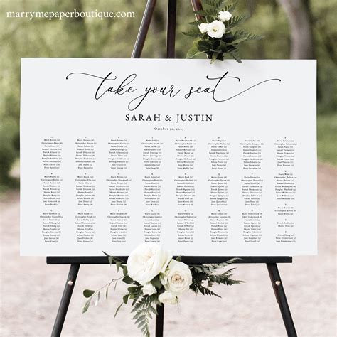 Alphabetical Seating Chart For Wedding