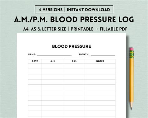 Am Pm Blood Pressure Log Free Printable