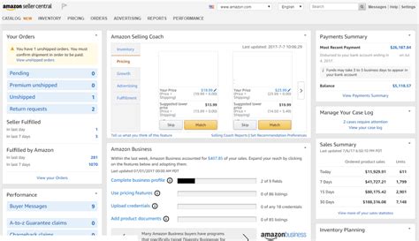 Amazon Business account dashboard homepage