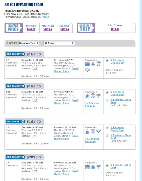Amtrak Points Redemption Chart