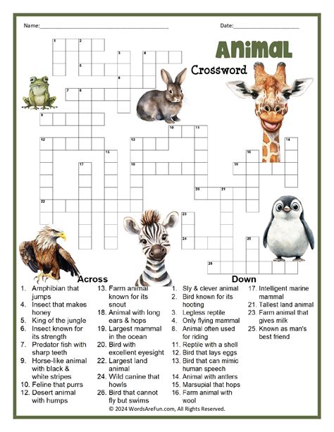 Animal Crossword Printable