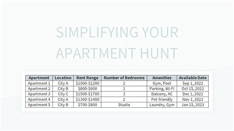 Apartment Hunting Excel Template