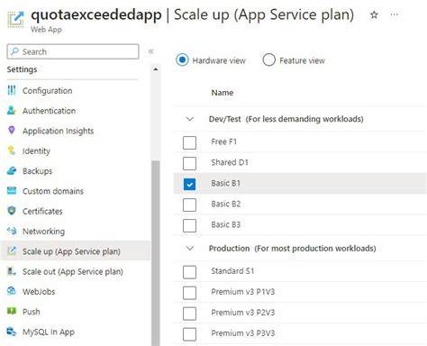 App Service plan disk quota