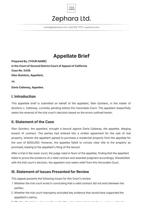 Appellate Court Brief Template