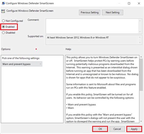 Apply and OK to save changes in Policy Setting