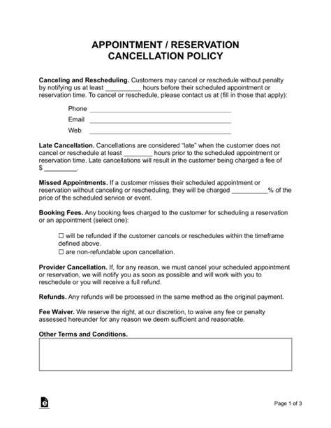 Appointment Cancellation Policy Template