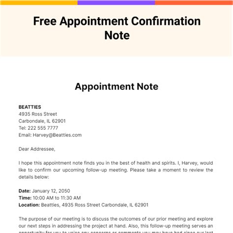 Appointment Confirmation Text Template