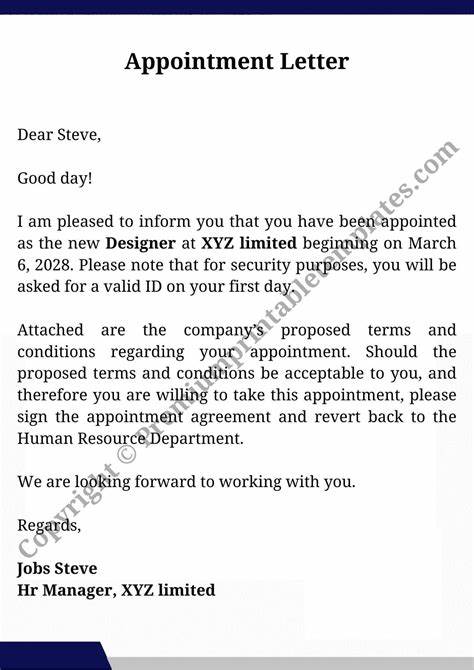 New of xxvi appointment form letter 726