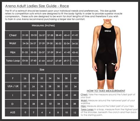 Arena Swimsuit Size Chart