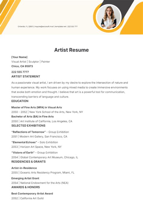 Artist Resume Template Free