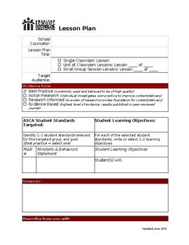 Asca Lesson Plan Template