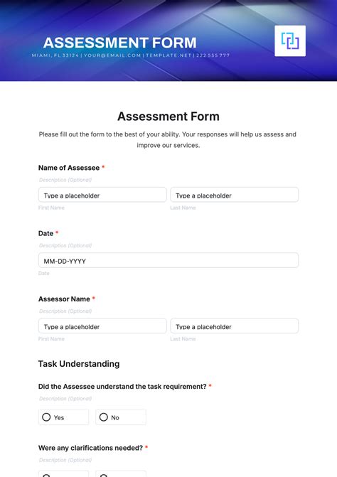 Assessment Form Template