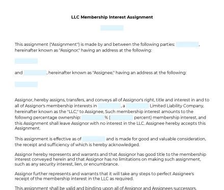 Assignment Of Membership Interest Template